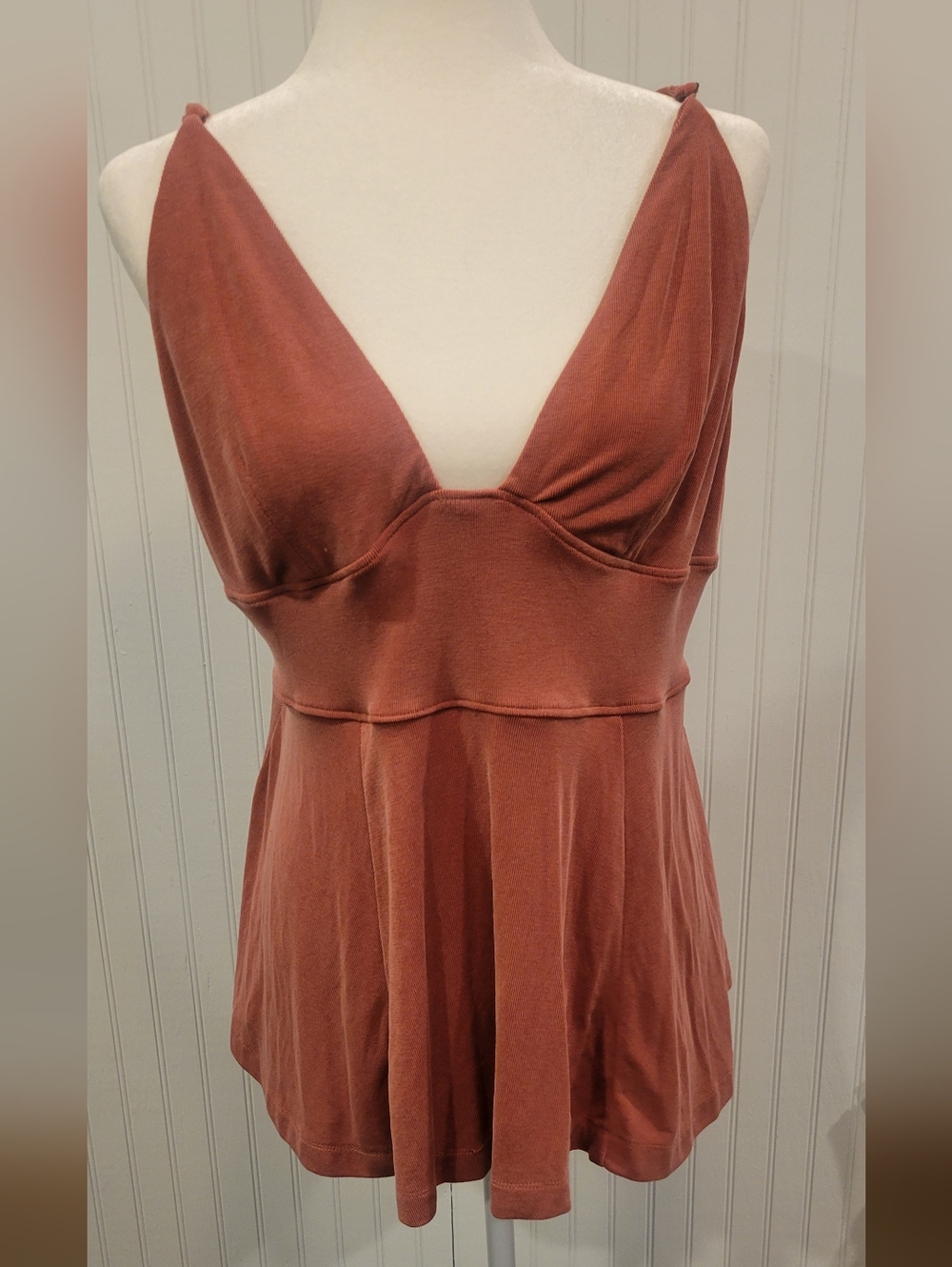 Womens Lg Free People Empire Waisted Tank Top In Terra Cotta/Rust Red.
